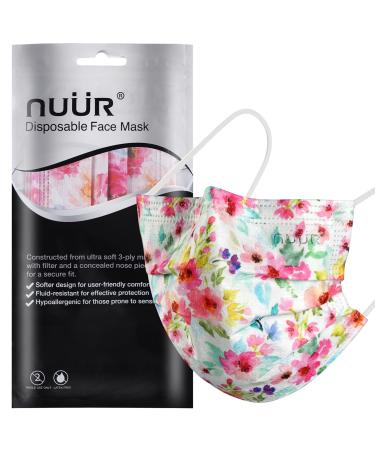 NU R 10pcs Floral 3 Ply Disposable Face Mask Mask with Filter Layer and Elastic Earloop Retail Sealed bags FLORAL-019