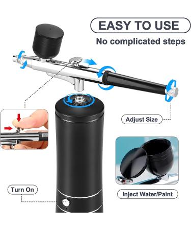 Portable Rechargeable Airbrush Kit with Compressor and 0.3mm Gun - Ideal for Painting, Tattoo, Nail Art, Model Coloring, Makeup, Cake - Black - Buy Online on GoSupps.com