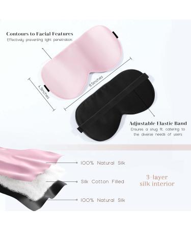 Silk Sleep Mask 2 Count - 100% Mulberry Silk Adjustable Light Blocking Eye Masks - Perfect Gift in Black - Buy Online on GoSupps.com