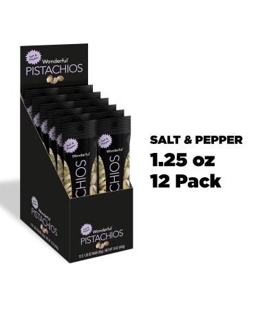 Wonderful Pistachios, Salt and Pepper Flavored Nuts, 1.25 Ounce (Pack of 12)