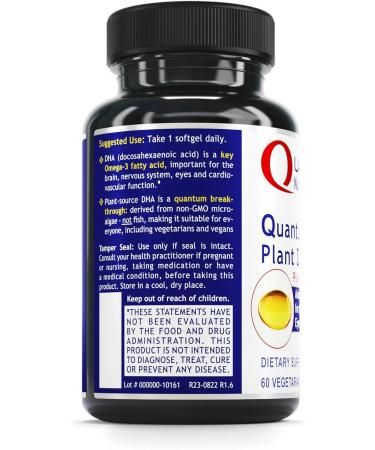 Quantum Nutrition Labs Plant DHA - Non-GMO Vegan DHA with Omega 3 Fatty Acids Algae Based DHA for Women & Men Natural DHA Supplement Suitable for Vegans- 60 Vegetarian Softgel Capsules - Buy Online on GoSupps.com