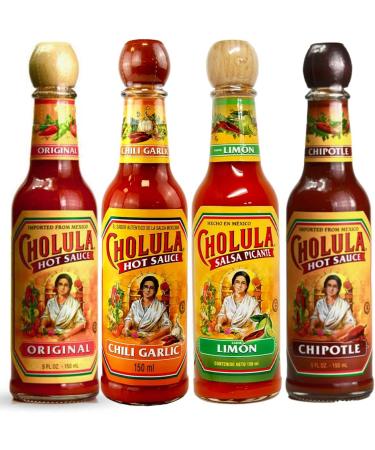 Cholula Sauce Collection/Mexican Hot Sauce Variety Pack Cholula Chipotle Garlic and Chilli Limon and Original Hot Sauce Pack - Buy Online on GoSupps.com