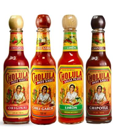 Cholula Sauce Collection/Mexican Hot Sauce Variety Pack Cholula Chipotle Garlic and Chilli Limon and Original Hot Sauce Pack