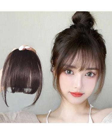 Clip In Bangs for Women 9.8" Natural Clip On Bangs Dark Brown Air Bangs Hair Clip with Temples & Invisible Breathable Net Curlable Cuttable Fake Bangs - Buy Online on GoSupps.com