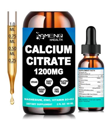 Calcium Citrate 1200 mg with Vitamin D3 K2 Liquid Drops for Bone Teeth Health Support - High Absorption Liquid Calcium Magnesium Zinc D3 Supplement for Women & Men Vegan Sugar-Free Non-GMO