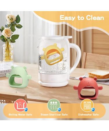 Silicone Teething Toys for Babies 0-12 Months - 3 Pack Bear Buddy Hand Teether | Mushroom Infant Chew Toy for Teething Relief - Dishwasher & Freezer Safe - Claret & Yellow & Green - Buy Online on GoSupps.com