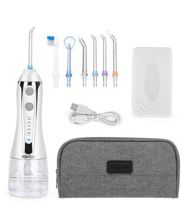 H2ofloss Cordless Water Dental Flosser, Portable Oral Irrigator for Teeth, Braces, Rechargeable & IPX7 Waterproof Teeth Cleaner for Home Travel White