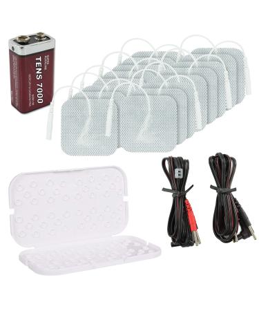 TENS 7000 TENS Pads Replacement Battery Kit - Includes 16 Premium TENS Unit Replacement Pads 4 Lead Wires 9-Volt Replacement Battery 1 Electrode Pad Holder For Stim Pads