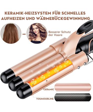 Bestope 5-in-1 Wave Iron Set - Ceramic Curling Rods with Adjustable Temperature Fast Warming Gloves & Clips - Perfect for Large Curls - Elegant Rose Gold - Buy Online on GoSupps.com