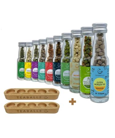 Teaballs Tee Set Lifestyle Edition 10x Biotee varieties for 300-750 cups including 2 wooden displays 100% biotee herbal tea organic tea vegan herbs 300-750 cups