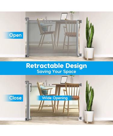 HEELALBABY Retractable Baby Gate - 35 Tall, Extends to 65 Wide, Grey Mesh Safety Dog Gate for Stairs & Doorways - Buy Online on GoSupps.com