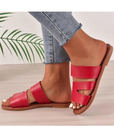Fanelod Flat Summer Sandals for Women | Comfortable Open Toe Rubber Sandals | Leisure Beach Shoes in Red - 40 EU - Buy Online on GoSupps.com