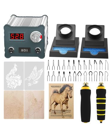 Professional Wood Burning Kit,Wood Burner for Wood Burning Tool Pyrography Pen with 24 Wire Nibs Tips Including Ball Tips, Wood Burning Kit for adults and kids Silver Gray wood burenr pen double