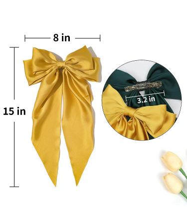 Satin Hair Barrettes Clip for Women - 4 PCS Large Bow Hair Slides in Pink Green Yellow Champagne - French Barrette with Long Tail - Soft Plain Color Bowknot Hairpin for 90's Style Accessories - Buy Online on GoSupps.com