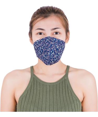 LOFBAZ Floral Navy Blue Cloth Face Coverings - Washable Adjustable Reusable with Nose Wire & Filter Pocket | International Shipping - Buy Online on GoSupps.com