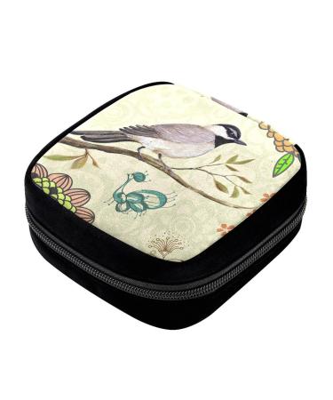 GIAPB Period Bag Sanitary Napkin Storage Bag Pad Holder for Period Makeup Pouch Bird and Flower Color1554