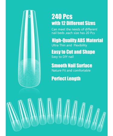 Deciniee 240Pcs Semi Frosted Trapezoidal Gel Nail Tips - Full Cover Clear & Acrylic Extension Tips for Nails Salon & Home Nail Design | 12 Sizes - Buy Online on GoSupps.com