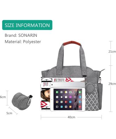 SONARIN Multi-Function Waterproof Baby Changing Tote Bag - Grey | Large Capacity Diaper Bag with Pacifier Holder and Travel Satchel Messenger Bag - Buy Online on GoSupps.com
