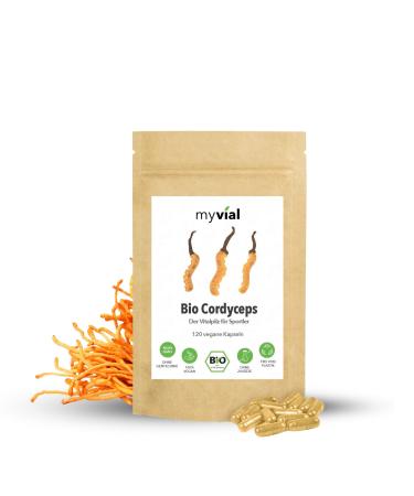 Myvial Bio Cordyceps capsules 120 pieces vegan |60-day supply |500mg per capsule |Plastic -free packaged |For immune system and endurance |Cordyceps sinensis