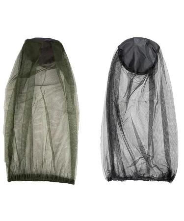 Midge Net 2 Pcs Midge Head Net Face Net Mesh Mosquito Face Net Mosquito Head Net Breathable Shade For Outdoor Hiking Camping Climbing Fishing And Walking (Black+Army Green)