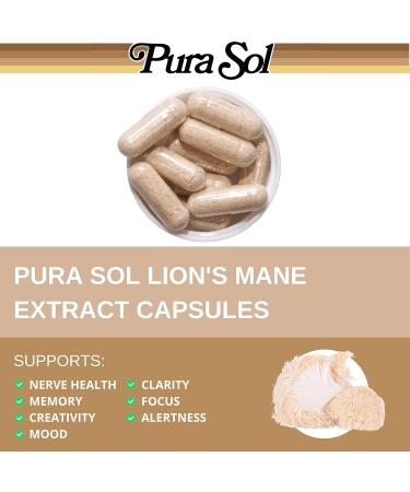 Pura Sol Lion's Mane Mushroom Capsules 10,000mg - Focus & Clarity Supplement - Buy Online on GoSupps.com