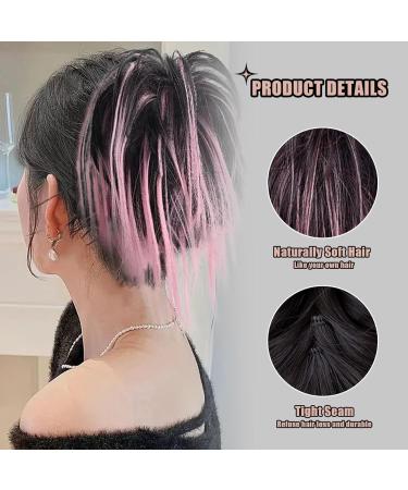 Clip On Ponytail Extensions 12Inch Hair Extensions Ponytail For Women Synthetic Short Hair Bun Ponytail Straight Fashion Claw Clip Open Hair Pieces For Women Girls(Black&Pink) - Buy Online on GoSupps.com