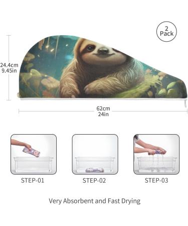 Super Absorbent Sloth Hair Towel 2 Pack - Quick Dry Hair Turbans & Button Wrap for Women & Girls - Buy Online on GoSupps.com
