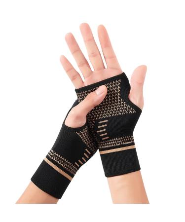 Waxden Copper Wrist Compression Sleeves 1 Pair for Carpal Tunnels Arthritis Pain Relief Wrist Bandage with Thumb Loop for Deman and Men M Medium