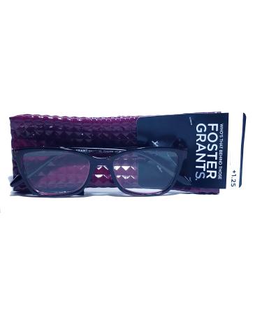 Foster Grant VRL2004 Purple Women's Reading Glasses w/Soft Case (Purple +1.25)