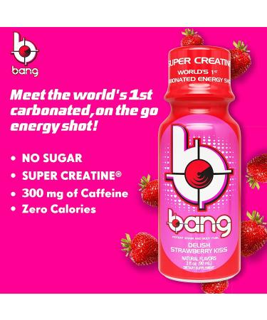 Bang Energy Shots Delish Strawberry Kiss 3 Fl Oz (Pack of 12) | Carbonated Energy Shot with Super Creatine - Buy Online on GoSupps.com