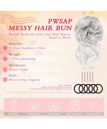 Voluminous Wavy Grey Messy Bun Extension with Hair Rope and Hairpin - Bridal Hairstyle Chignon Hairpiece - Buy Online on GoSupps.com