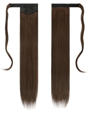 FESHFEN 24 Long Straight Wrap Around Ponytail Extension - Dark Brown & Auburn Brown 24 Inch - Synthetic Clip In Hairpiece for Women - Pack of 1 - Buy Online on GoSupps.com