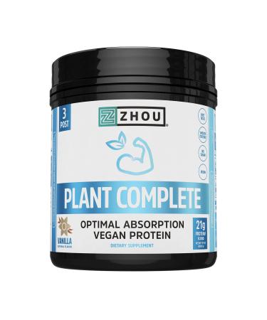 Zhou Nutrition Plant Complete Optimal Absorption Vegan Protein Vanilla 17.7 oz (500.8 g)