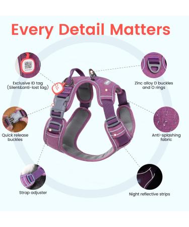 Pawaii Dog Harness for Small Dogs - Anti-Pull Reflective No-Choke Breast Harness with Handle (XS Orchid Purple) - Perfect Fit for Comfort - Buy Online on GoSupps.com