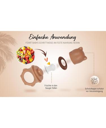 BABYLEDO Baby Fruit Pacifier with Teething Ring | 6+ Months | Safe for Fruits & Vegetables | Cute Bear Design - Duet Brown  - Buy Online on GoSupps.com