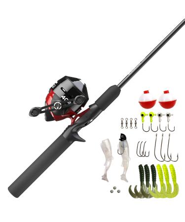 Zebco 404 Spincast Reel and 2-Piece Fishing Rod Combo Durable Fiberglass Rod with EVA Handle QuickSet Anti-Reverse Reel with Built-In Bite Alert Pre-Spooled 56 Rod - With 28pc Tackle
