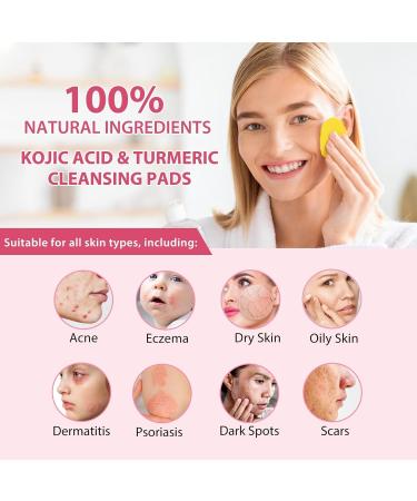 Turmeric Cleansing Pads with Kojic Acid - Gentle Face & Body Care | Balance Skin Oil & Water (60 PCS - Buy Online on GoSupps.com