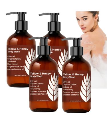 Nuvilo Set of 4 body washes with honey and sebum for women - Natural moisturizing cleanser with organic sebum and honey - Gentle shower gel for dry and sensitive skin