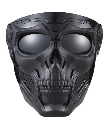 Airsoft Mask Paintball Mask Full Face Tactical Mask Suitable for ATV Motorcycle Cycling Skiing Halloween CS Game Cosplay Skull Mask Black-Black Lens