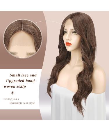 Feshfen Long Wavy Brown Lace Front Wig - 65cm Synthetic Hair for Women | Natural Wavy Middle Parting - Buy Online on GoSupps.com
