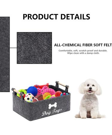 Geyecete Dog Toys Storage Bin - Collapsible Pet Supplies Basket with Wooden Handle - Buy Online on GoSupps.com