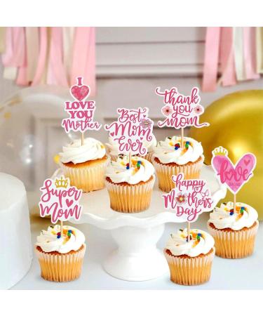30 pcs Mother's Day Cupcake Topper Happy Mother's Day Pink Party Cake Decorations Cupcake Toppers Picks for Mother's Birthday Party 30pcs (super mom 30pcs) - Buy Online on GoSupps.com
