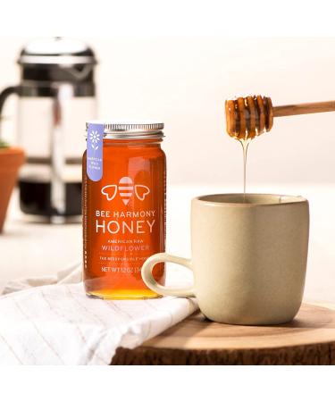 Bee Harmony Raw Wildflower Honey - 12 OZ Pure American Honey | Natural Sweetener - Buy Online on GoSupps.com