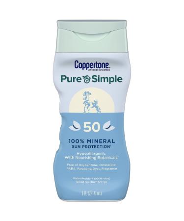 Coppertone Pure and Simple Zinc Oxide Mineral Sunscreen Lotion SPF 50 - Hypoallergenic - 6 Oz (Pack of 2) - Buy Online on GoSupps.com