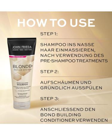 John Frieda Blonde+ Repair System Shampoo Bond Building Contents: 250 ml For hair damaged by lightening With Bond Building Plex - Buy Online on GoSupps.com