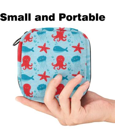 Women's Napkin Storage Pocket - Marine Octopus & Jellyfish Design | Portable Menstrual Cup & Bandage Bags for First Period - Buy Online on GoSupps.com