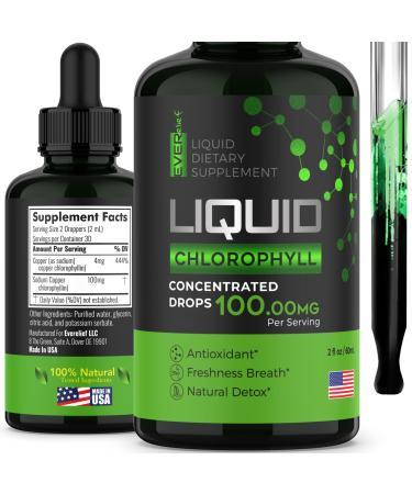 Chlorophyll Liquid Drops - Energy Boost & Immune System Support - Internal Deodorant & Natural Antioxidant with Chlorophyll Water - Liquid Chlorophyll Organic Supplement - Made in USA -2fl Oz