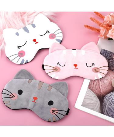 Lusofie 3Pcs Kids Cartoon Cat Sleep Mask Set with Adjustable Strap - Soft Blindfold Eye Covers for Sleeping, Travel - White Pink Grey - for Kids and Adults - Buy Online on GoSupps.com