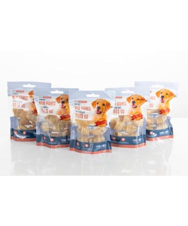 Pet Shoppe 5 Packs Rawhide Mini Bones 100% Natural Treats Supports Dental Puppy and Small Dogs Unflavored4 8 count (Pack of 5)