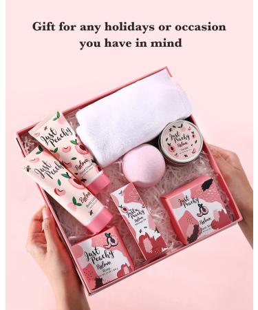 Peach Scent Spa Gift Set for Women - 8 Piece Bath and Body Set with Bath Bomb, Candle, and Massage Oil - Ideal Gifts for Her - Buy Online on GoSupps.com